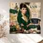 Eleganz in Smaragd – Kunstwerk auf Leinwand mit Fashion-Porträt