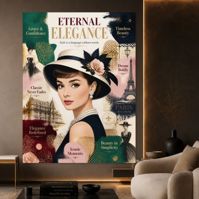 Eternal Elegance Paris Porträt Audrey Hepburn – Leinwandbild Poster im Fashion-Chic