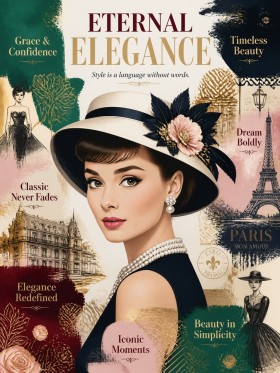 Eternal Elegance Paris Porträt Audrey Hepburn – Leinwandbild Poster im Fashion-Chic