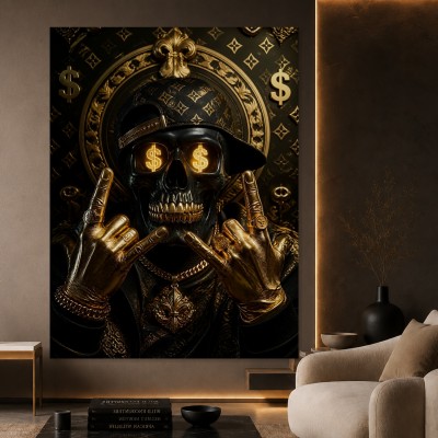 Modernes Wandbild oder Fine Art Print: Gold Skull mit Dollarblick