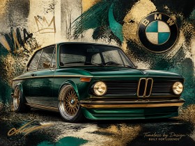 Klassischer BMW in Smaragdgrün – Designer Wandbild oder Canvas Print