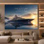 Luxus Wandbild oder Fine Art Print – Yacht bei Sonnenuntergang mit Motivationszitat