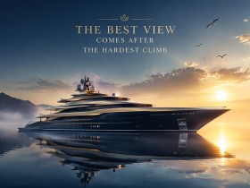 Luxus Wandbild oder Fine Art Print – Yacht bei Sonnenuntergang mit Motivationszitat