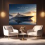 Luxus Wandbild oder Fine Art Print – Yacht bei Sonnenuntergang mit Motivationszitat