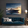 Luxus Wandbild oder Fine Art Print – Yacht bei Sonnenuntergang mit Motivationszitat