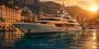 Luxus-Yacht bei Sonnenuntergang – Modernes Wandbild oder Fine Art Print