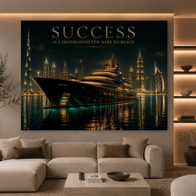 Success Skyline – Luxus Wandbild oder Canvas Print mit Yacht bei Nacht