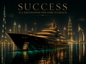 Success Skyline – Luxus Wandbild oder Canvas Print mit Yacht bei Nacht