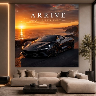 Arrive Different Sportwagen am Meer – Modernes Wandbild oder Leinwandbild