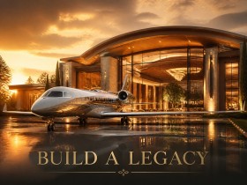 Build a Legacy – Luxus Wandbild oder Leinwand mit Privatjet und moderner Architektur