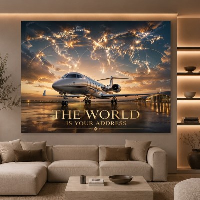 Global Jet Vision – Modernes Wandbild oder Fine Art Print mit Weltkarte