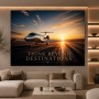 Luxus Wandbild oder Fine Art Print – Privatjet auf der Startbahn bei Sonnenuntergang