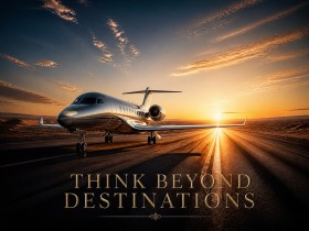 Luxus Wandbild oder Fine Art Print – Privatjet auf der Startbahn bei Sonnenuntergang