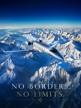 No Borders No Limits – Luxus Wandbild oder Fine Art Print mit Privatjet über Alpenpanorama
