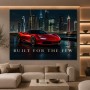 Luxus Wandbild oder Fine Art Print – Roter Supersportwagen vor nächtlicher Skyline