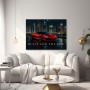 Luxus Wandbild oder Fine Art Print – Roter Supersportwagen vor nächtlicher Skyline