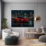 Luxus Wandbild oder Fine Art Print – Roter Supersportwagen vor nächtlicher Skyline