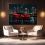 Luxus Wandbild oder Fine Art Print – Roter Supersportwagen vor nächtlicher Skyline