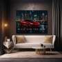 Luxus Wandbild oder Fine Art Print – Roter Supersportwagen vor nächtlicher Skyline