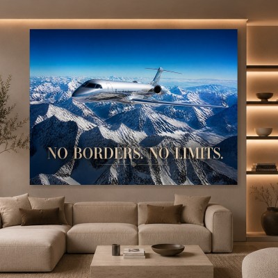 No Borders No Limits – Luxus Wandbild oder Fine Art Print mit Privatjet über Alpen