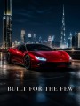 Roter Supersportwagen vor Dubai Skyline – Modernes Wandbild oder Fine Art Print