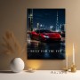 Roter Supersportwagen vor Dubai Skyline – Modernes Wandbild oder Fine Art Print