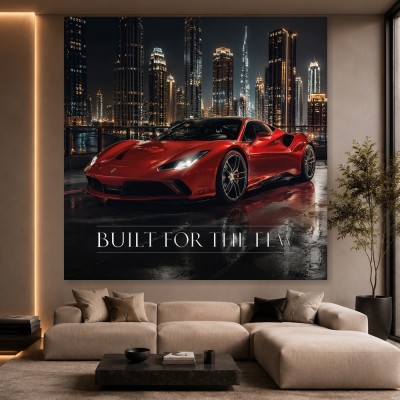 Luxus Wandbild oder Canvas Print – Roter Supersportwagen bei Nacht
