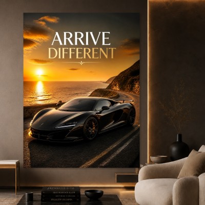 Luxus Wandbild oder Fine Art Print – Arrive Different Sportwagen an der Küste