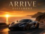 Arrive Different – Luxus Wandbild oder Fine Art Print mit Sportwagen an der Küste