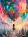 Traumfahrt über der Fantasiestadt – Leinwandbild & Acrylglasbild