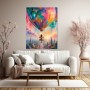 Traumfahrt über der Fantasiestadt – Leinwandbild & Acrylglasbild