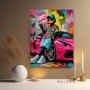 Pop Art Wandbild oder Canvas Print – Urbaner Luxus Duck mit pinkem Sportwagen