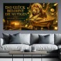 Das Glück belohnt die Mutigen – Luxus Wandbild oder Fine Art Print mit Löwe und Gold