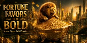 Goldener Löwe Fortune Favors The Bold – Luxus Wandbild oder Fine Art Print