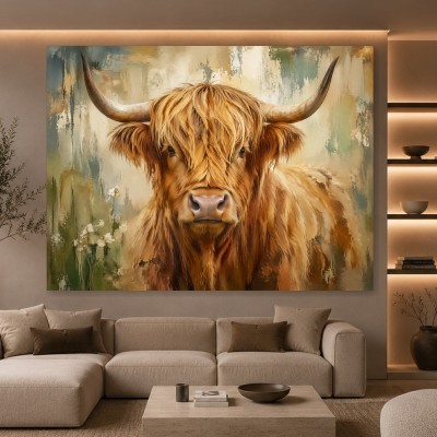 Schottisches Hochlandrind – Modernes Wandbild oder Fine Art Print in warmen Naturtönen