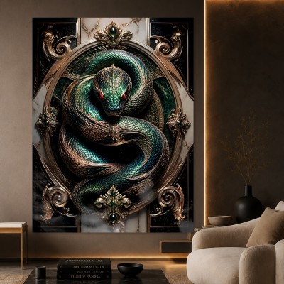 Smaragdschlange im Barockrahmen – Luxus Wandbild oder Fine Art Print