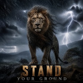 Stand Your Ground Löwe im Sturm – Modernes Wandbild oder Leinwandbild