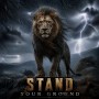 Stand Your Ground Löwe im Sturm – Modernes Wandbild oder Leinwandbild