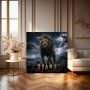 Stand Your Ground Löwe im Sturm – Modernes Wandbild oder Leinwandbild