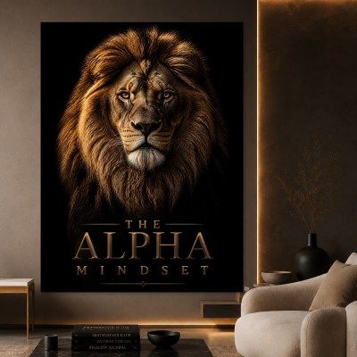 Majestätischer Löwe – Luxus Wandbild oder Fine Art Print mit Alpha Mindset Typografie