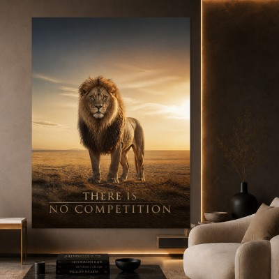 Majestätischer Löwe in der Savanne – Leinwandbild oder Acrylbild mit Motivationsspruch