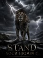 Stand Your Ground Löwe – Modernes Wandbild oder Leinwandbild mit Gewitterdrama