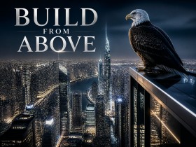 Build From Above – Modernes Wandbild oder Leinwandbild mit Adler über der Skyline
