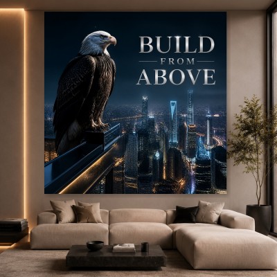 Build From Above – Modernes Wandbild oder Fine Art Print mit Adler über der Skyline