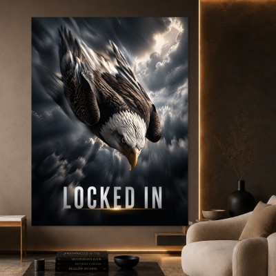 Designer Wandbild „Locked In“ mit Adler – Fine Art Print in dramatischer Wolkenstimmung