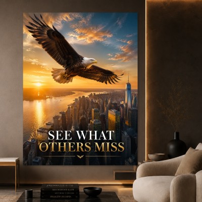 Adler über New York – Modernes Wandbild oder Fine Art Print mit Motivationsspruch