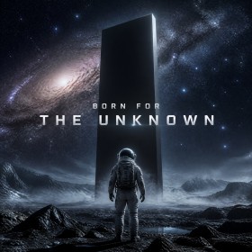 Born for the Unknown – Modernes Wandbild oder Fine Art Print mit Astronaut und Monolith