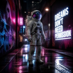 Neon Astronaut Dreams – Modernes Wandbild oder Fine Art Print