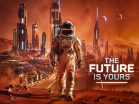 Futuristische Marskolonie – Wandbild oder Fine Art Print mit Astronaut