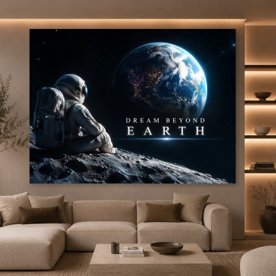 Dream Beyond Earth – Modernes Wandbild oder Fine Art Print mit Astronaut und Erde